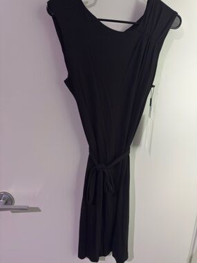 Calvin Klein Black Sleeveless Midi Dress with Self-Tie Waist